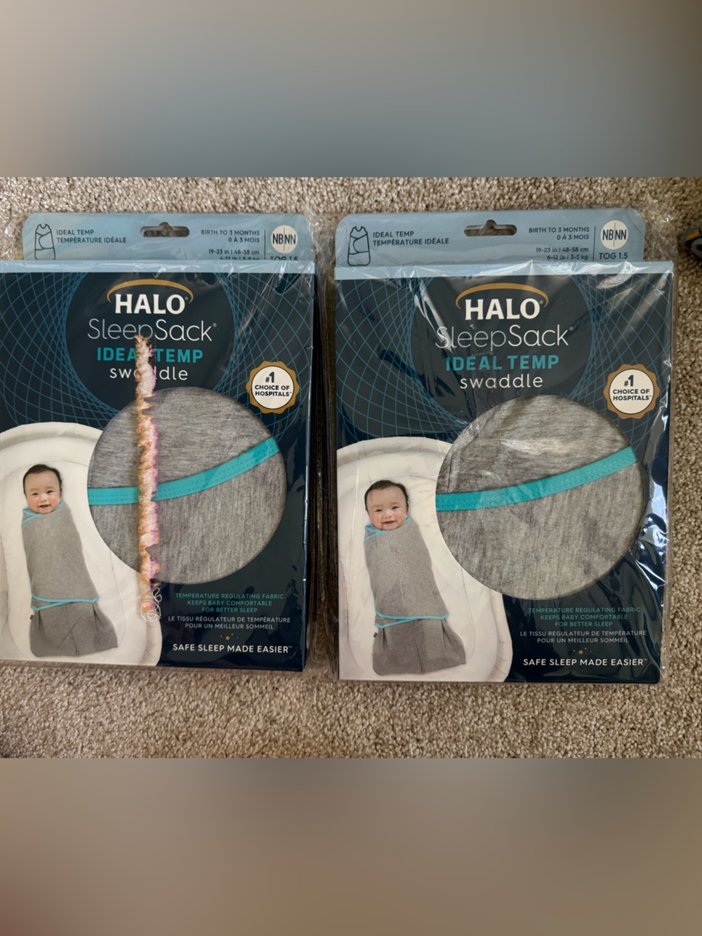 Halo Ideal Temp Swaddle SleepSack in Heather Gray with Teal Trim (2 Pack)